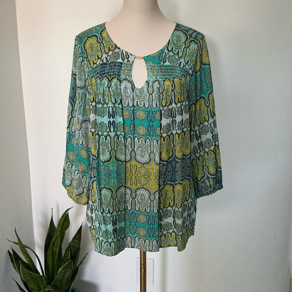 Tommy Bahama Women’s 3/4 Sleeve Colorful Print Keyhole Top XL